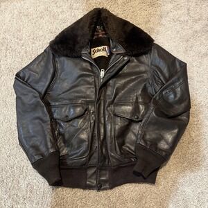 Vintage Schott Jacket Mens 40 Black Leather Bomber Flight Collar Made USA 80s